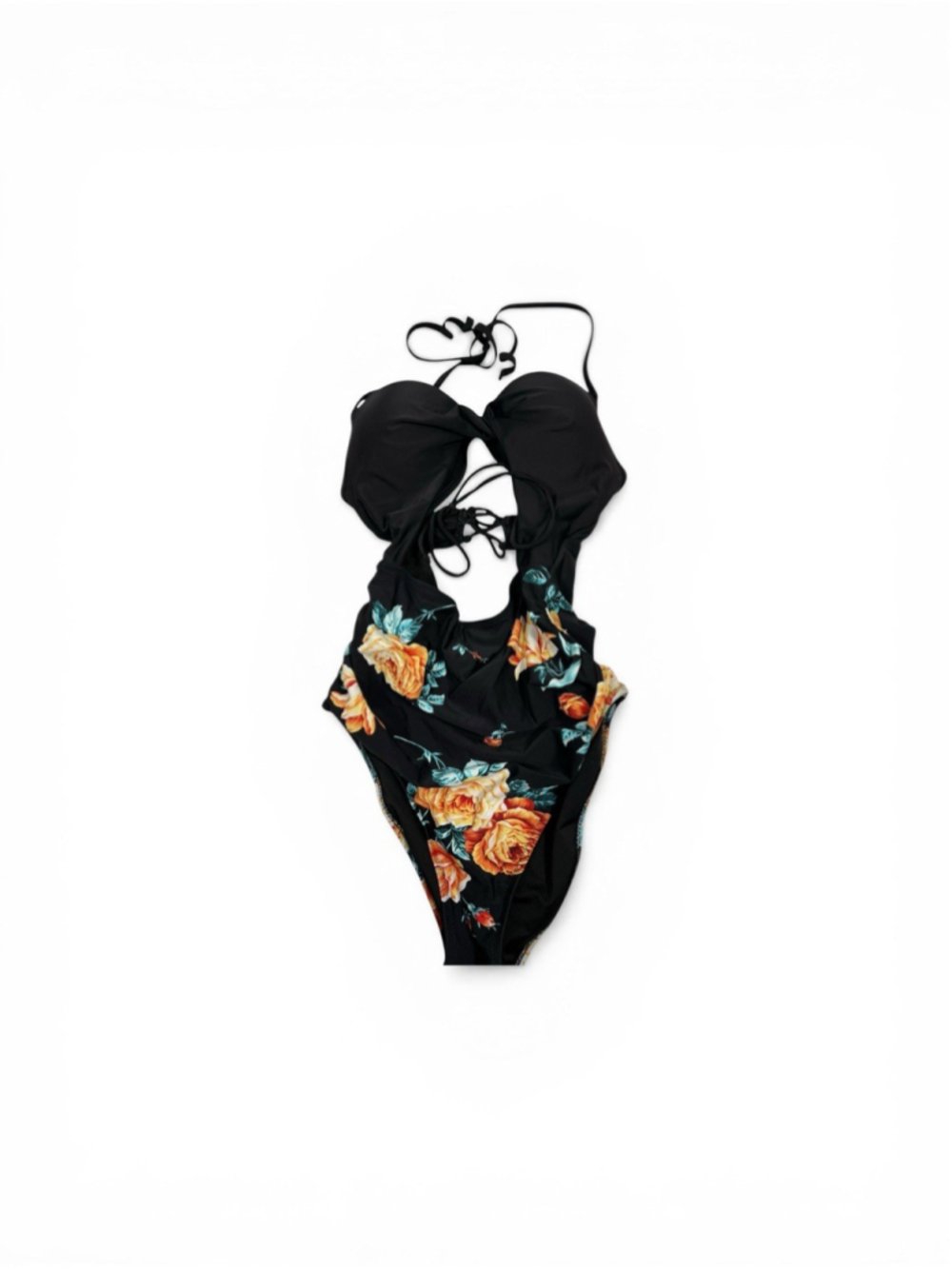 Cupshe One Piece Black Floral Cutout Swimsuit Size Small